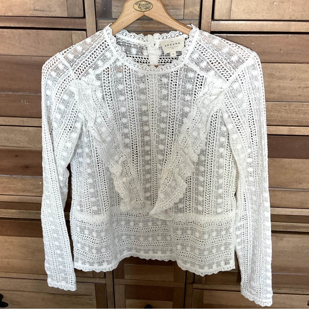Sézane Paris ivory cotton crochet blouse